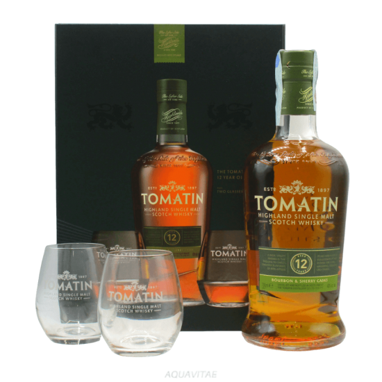Whisky Tomatin 12 Year Old Box Set + 2 Single Malt Glasses Scotch Whisky