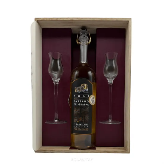 Grappa Bassano 24 Carati Oro Poli + 2 Bicchieri